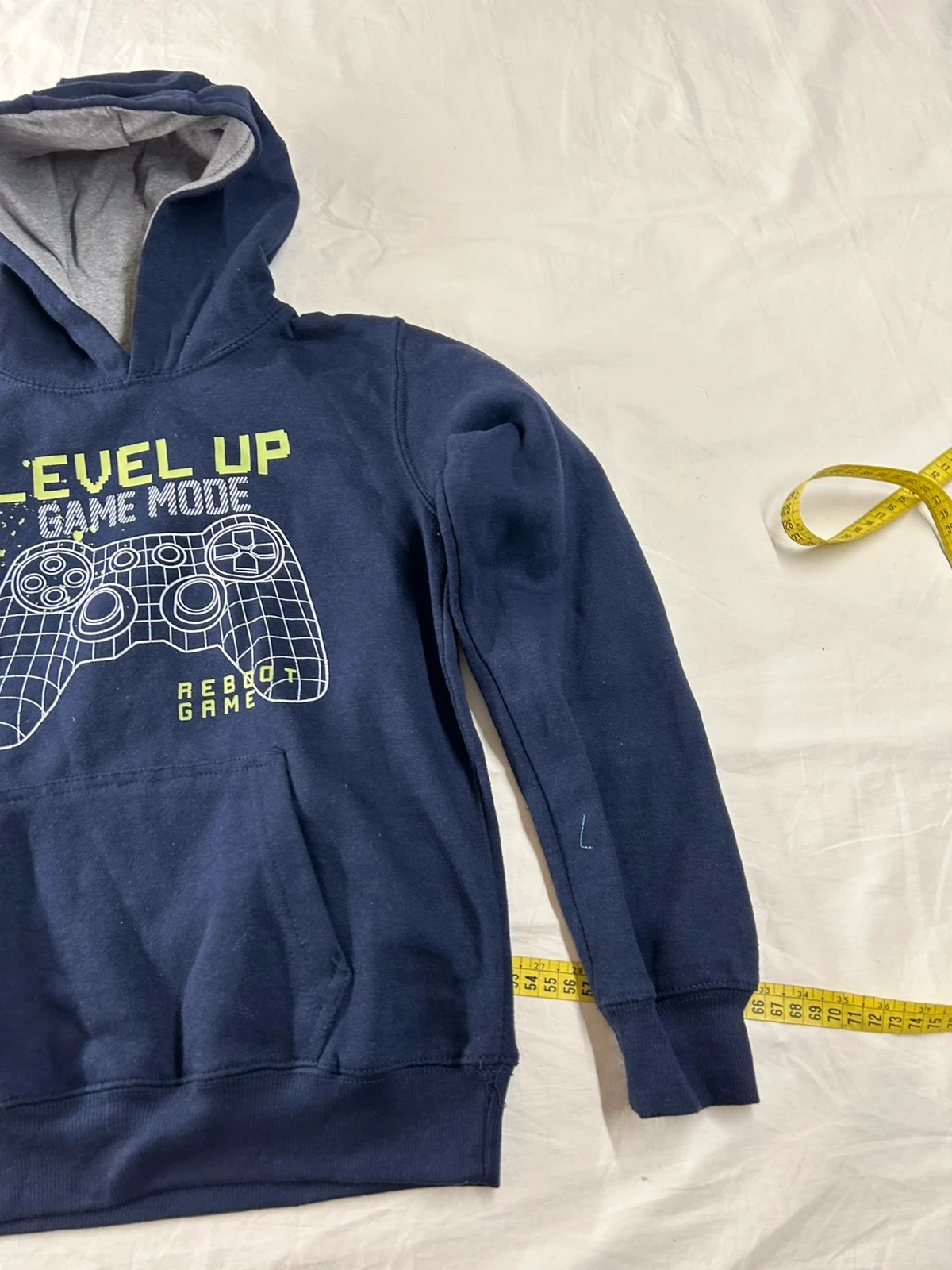 Navy blue hoodie with children's size patterns – photo 3